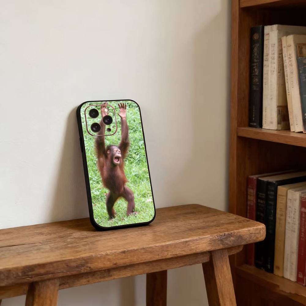 Funny Cute Monkey Meme Phone Case For iPhone 17,16,15,14,13,12,11 Plus,Pro Max,XS,Soft Silicone Black Cover