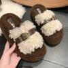 Thick-soled outer slippers women's new autumn and winter fluffy belt buckle fashion home cotton slippers