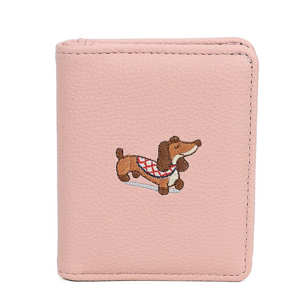 PU Leather Sausage Dog Organ Card Bag Solid Color Leather Card Holder Short Coin Purse  Work