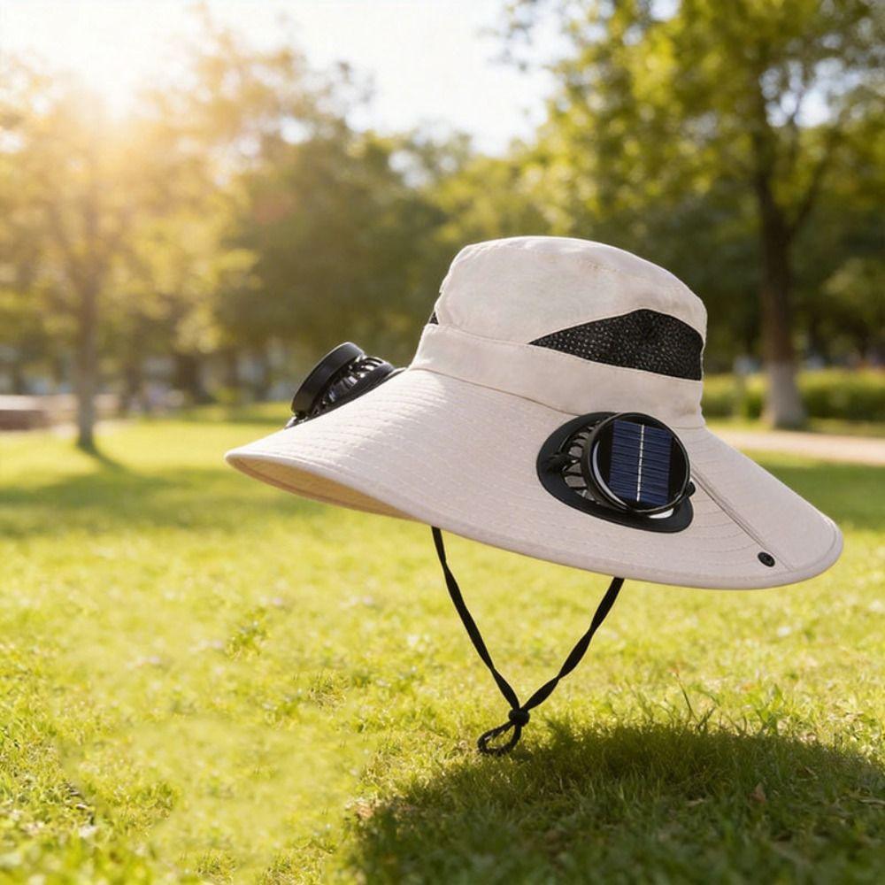 Dual Fan Summer Fan Visor Cap 3 Speeds Fishing Bucket Hat Convenient Solar Fan Hat Outdoor Travel