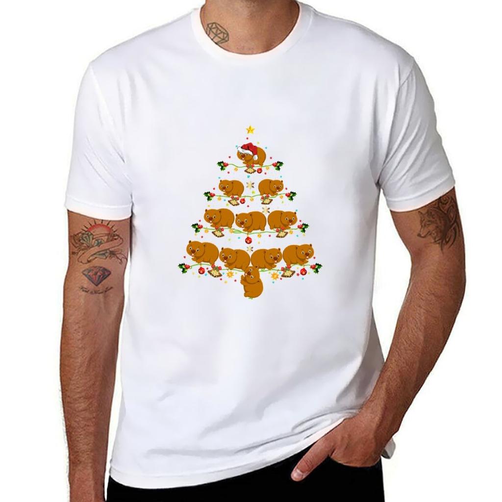 Wombat Xmas Tree Santa Hat Wombat T-Shirt Heavyweights Blanks Mens Designer Clothes
