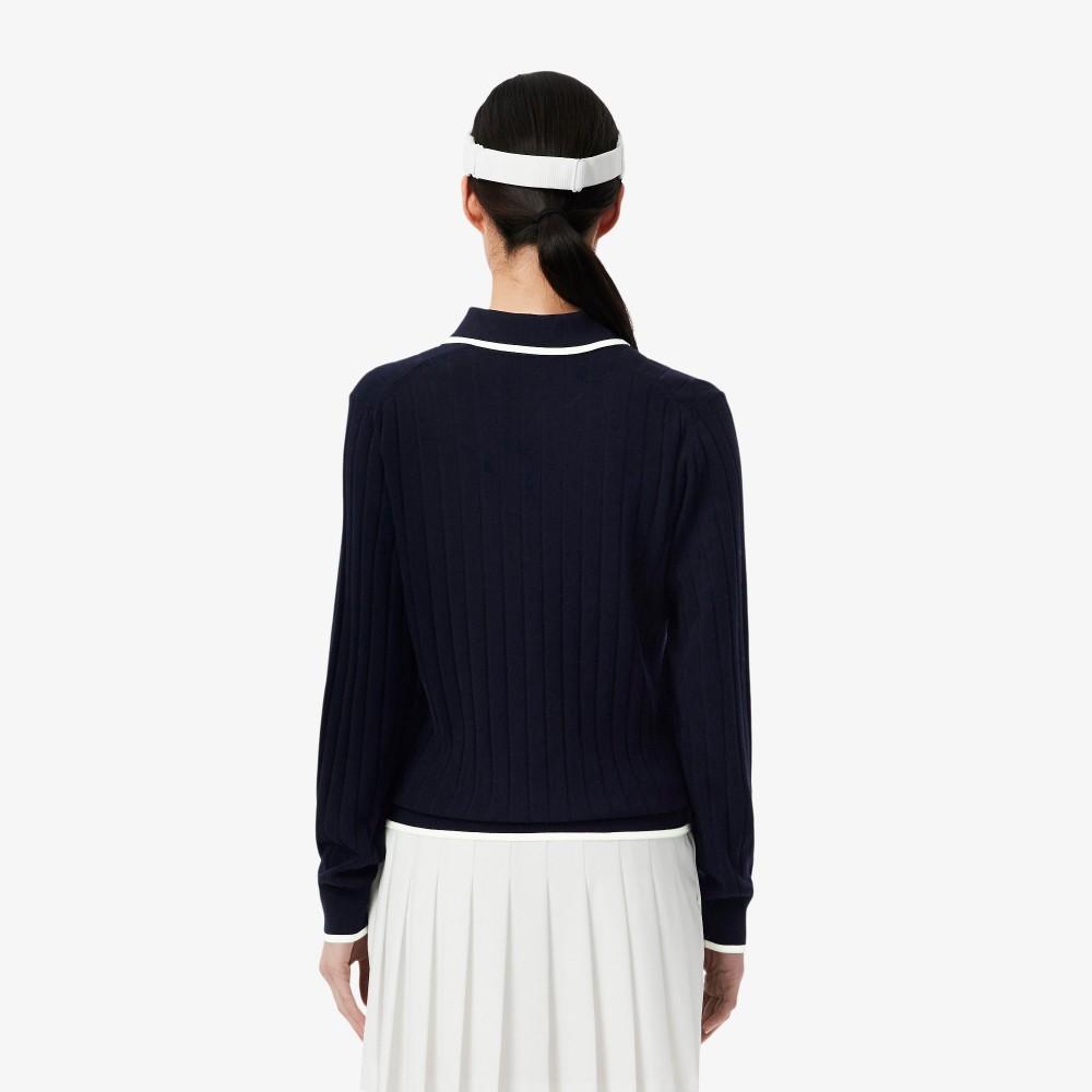 Lacoste Women's Golf Color Tipped Long-Sleeve Sweater Polo Shirt AF8544-55NHHW