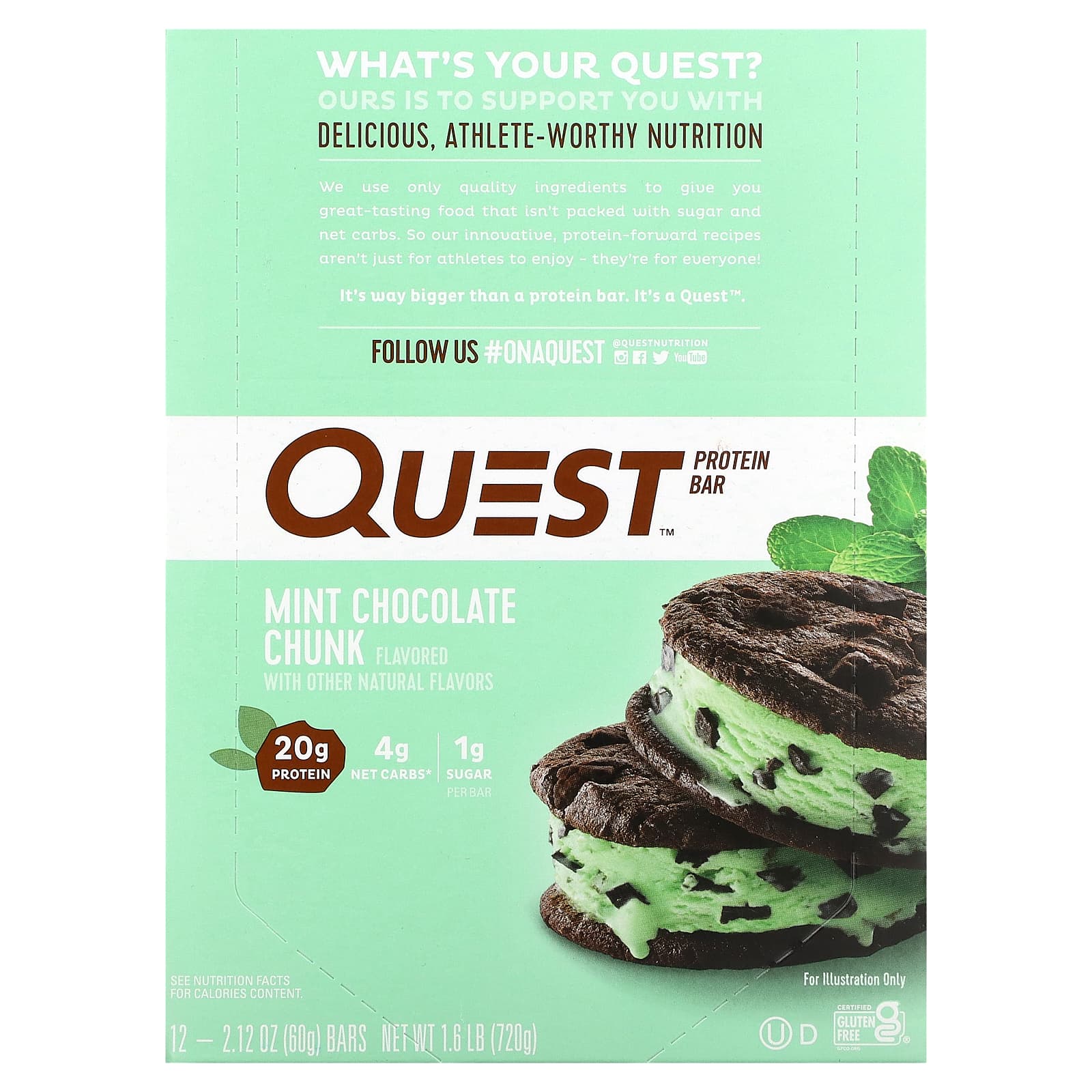

Quest Nutrition, Protein Bar, Mint Chocolate Chunk, 12 bars, 2.12 oz (60 g) each