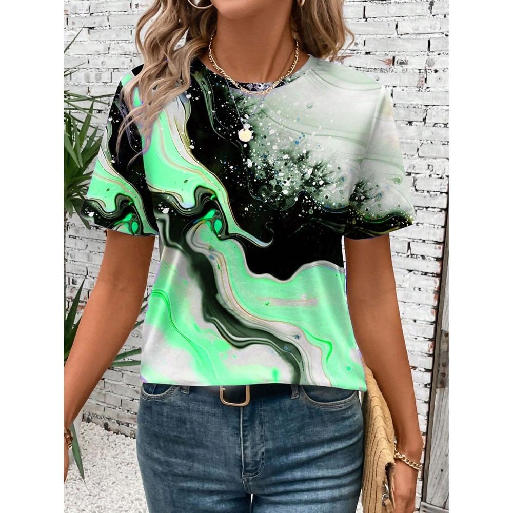Summer Fashion Women's T Shirt Graphic Marble Modern Stylish Classic Short Sleeve Crew Neck Tees Round Neck Regular Tops