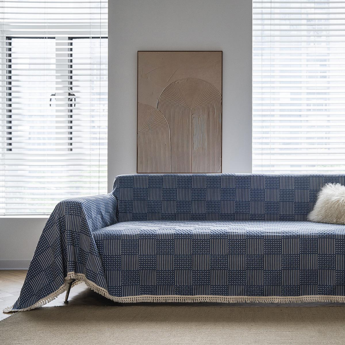 Exquisite sofa towel Multifunctional cover towel Plain color Geometric jacquard Thick retro American factory direct supply 140*180