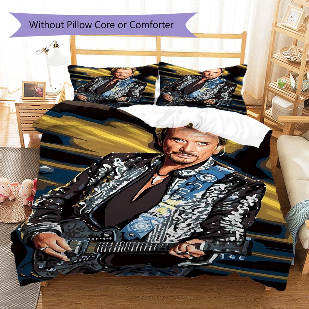 Johnny Hallyday Pattern Bedding,Quilt Set Quilt Cover Pillowcase Home Birthday Gift (1 * duvet cover + 2 * pillowcase, without core)