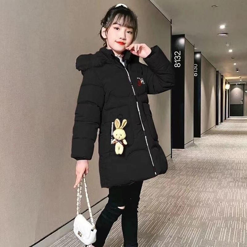 

Зимняя подростковая длинная куртка для девочек, сохраняющая тепло, ветровка с капюшоном, пальто для девочек, меховой воротник, детская верхняя одежда 140