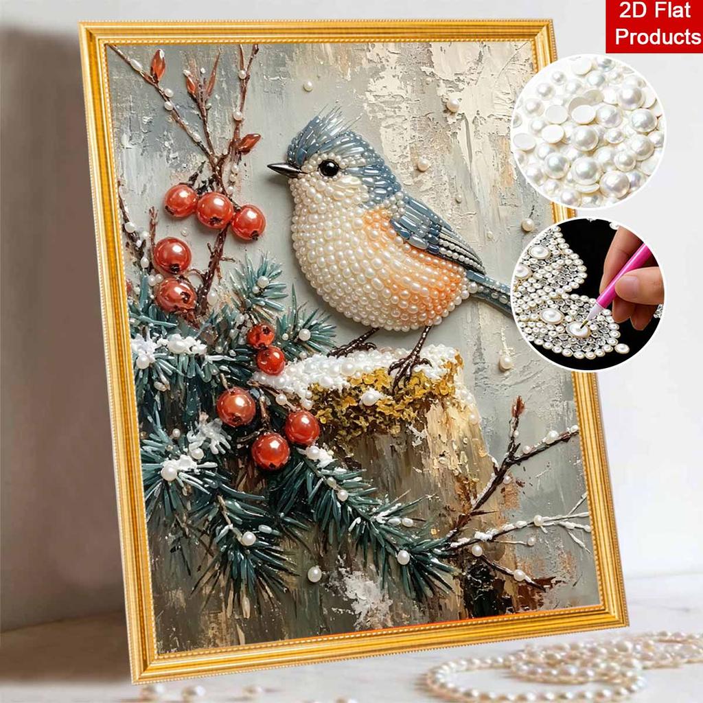 DIY Perlen- und Diamantmalerei-Set für Erwachsene und Anfänger. Wintervogel und Beeren Funkelnde Bastelkunst. Hauptwand-Dekor. Handgemachte Geschenke