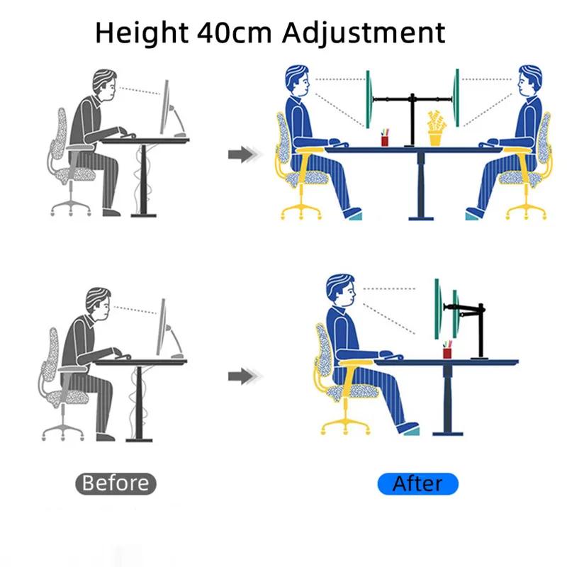 Monitor Tischhalterung, Voll verstellbarer Doppelmonitorarm für 2 Computerbildschirme bis zu 27 Zoll, Klemmsockel Monitorständer für Schreibtisch