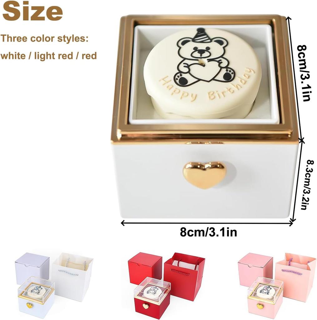 Rotating Jewelry Box, Little Bear Cake Ring Box, Pop Up Gift Box, Romantic Birthday Surprise Rotating Ring Box With Candles, Val