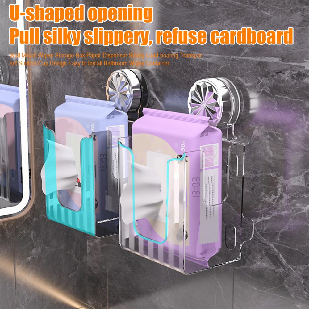 U-shaped Opening Tissue Container Transparent Suction Cup Wall Mount Wipes Storage Box Strong Load-bearing Bathroom Dispenser