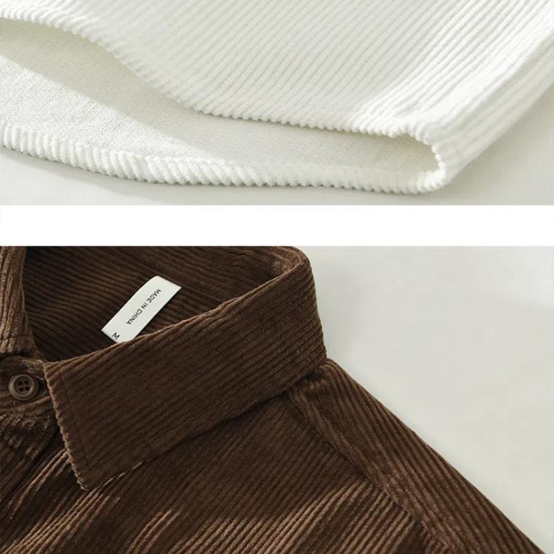 Japanese Retro Style Long Sleeve Shirts for Men Autumn and Winter Corduroy Loose Shirt Casual Pure Cotton Double Pockets Printed Shirts