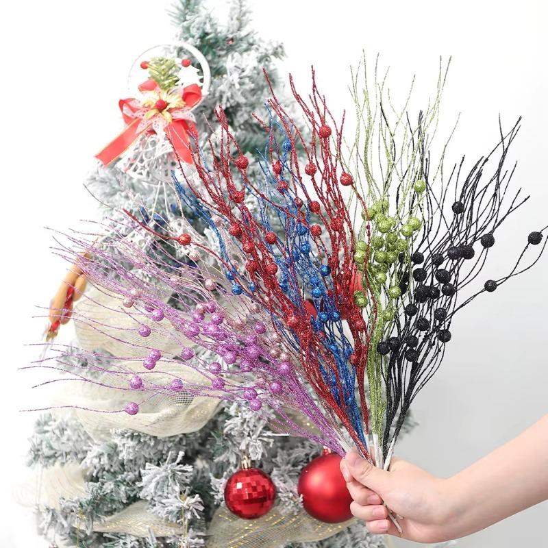 

Искусственная блестящая ягодная ветка Рождественское украшение искусственный цветок растение золотая пыль нить шар черенки дерево 1 серебряный