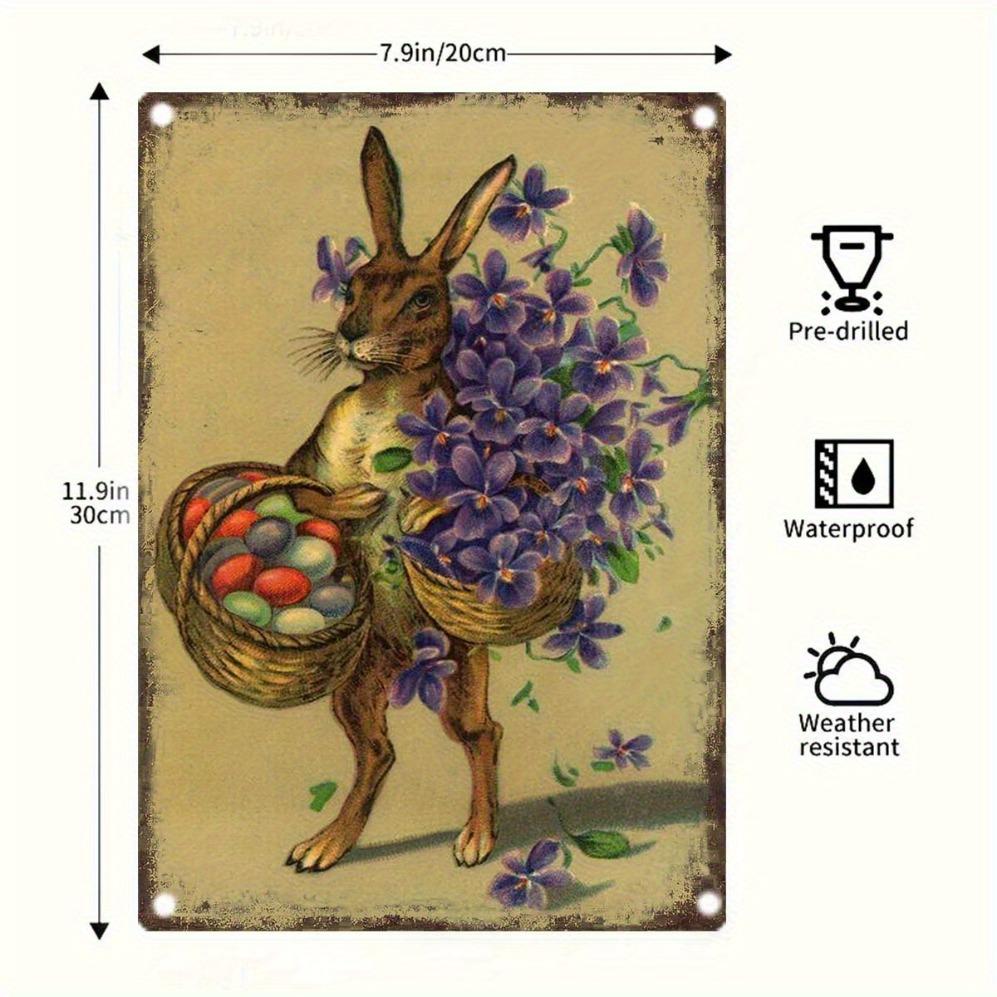 

Vintage Metal Easter Bunny Wall Decor Rustic Farmhouse Iron Plaque Garden Kitchen Cafe Sign Handcrafted Floral Motif Home Dec 20x30cm