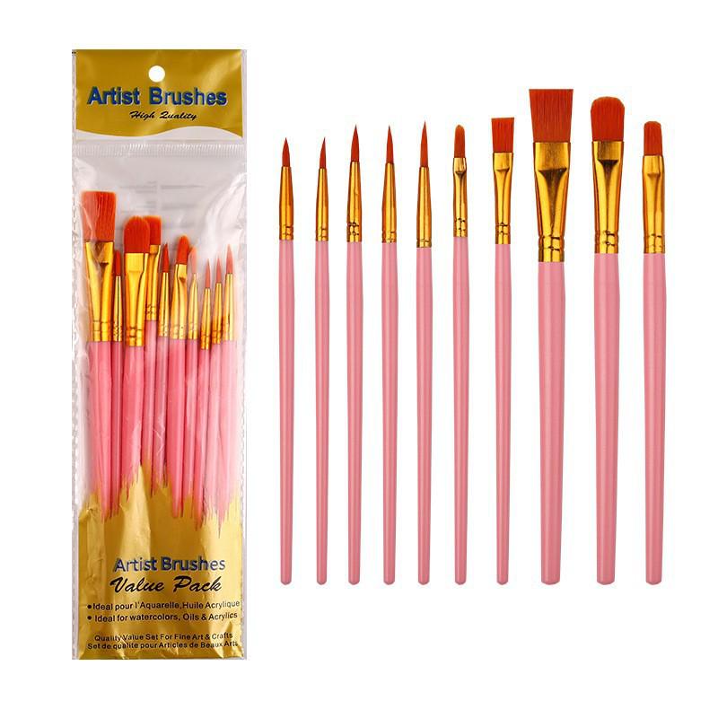 10-Piece Children's Paint Brush Set: Blue Handle Nylon Brushes for Acrylic, Watercolor, and Oil Painting
