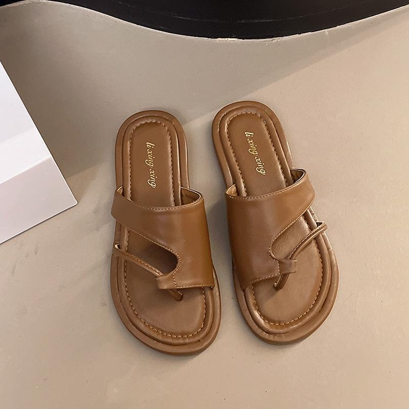 

Пляжні сандалі плоскі шльопанці жіночі літнє взуття модна м яка підошва нішеві з перегородкою для пальців зручні ретро нові 40 коричневий