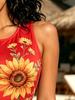 Women's Red Floral Print Sleeveless Bodycon Mini Dress, High Waist Tight Fit Summer Beachwear