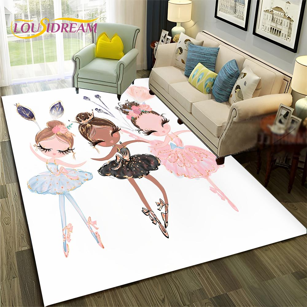 Cartoon Dream Ballet Girl Ballerina Swan Carpet Rug for Home Living Room Bedroom Sofa Doormat Decor,kids Area Rug Non-slip Mat