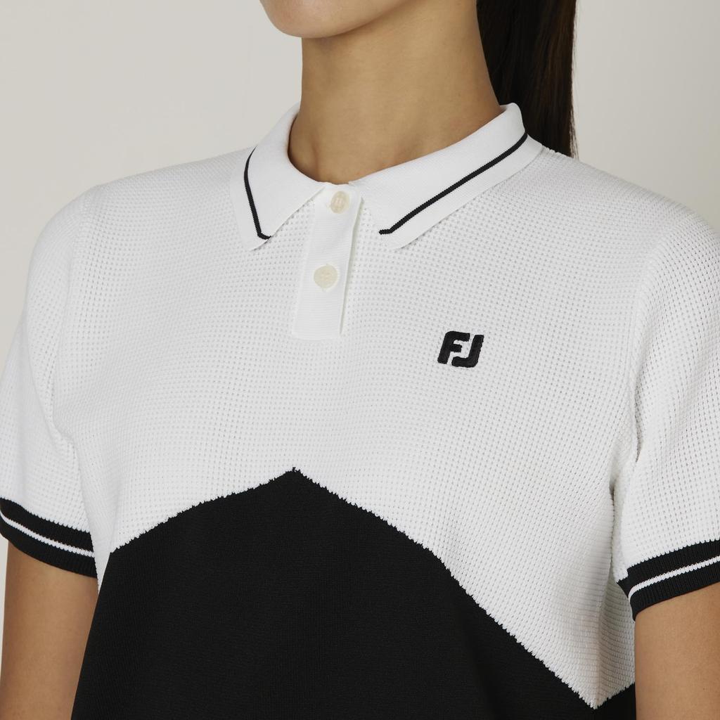 FootJoy Short Sleeve Sweater Polo Sweater with Knit Size L Women's Pattern, White, (FJW-F24-M02, 32298-L)