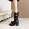 Women'S Mid-Calf High-Heeled Thick-Soled Trouser Boots Cowboy Boots