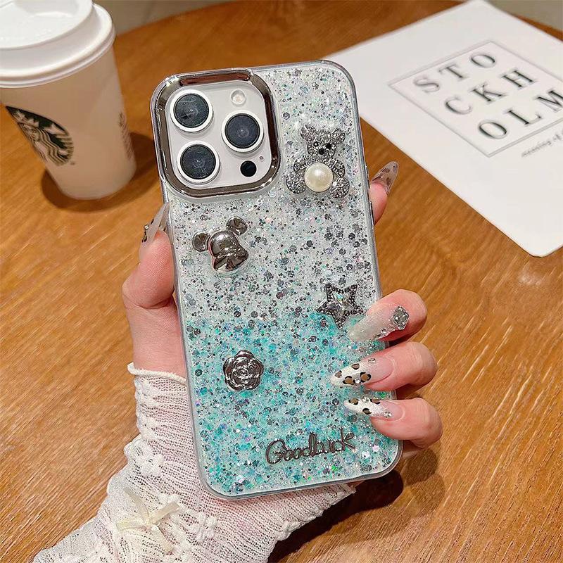 Gradient Glitter Epoxy for IPhone17promax Phone Case Pearl Bear for Apple 16 Flower Star 15