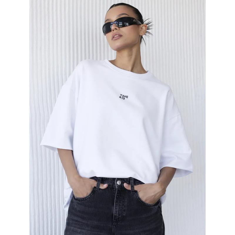 Cotton short-sleeved T-shirt summer casual simple temperament letter printing loose and comfortable hiphop top women S