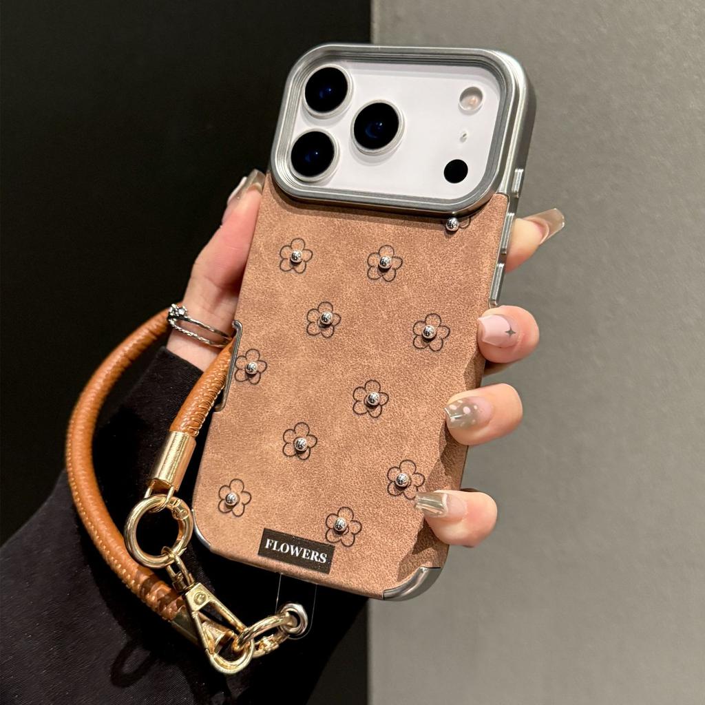 Herbst und Winter Braunes Leder Schleife Blumen für IPhone17promax für Apple 16 Handyhülle 14 Weich 13
