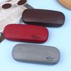 1Pc Pu Leather Eyeglass Box Wood Grain Hard Kit Holder Metal Reading Glasses Case For Men And Women Pu Leather Eyeglass Box