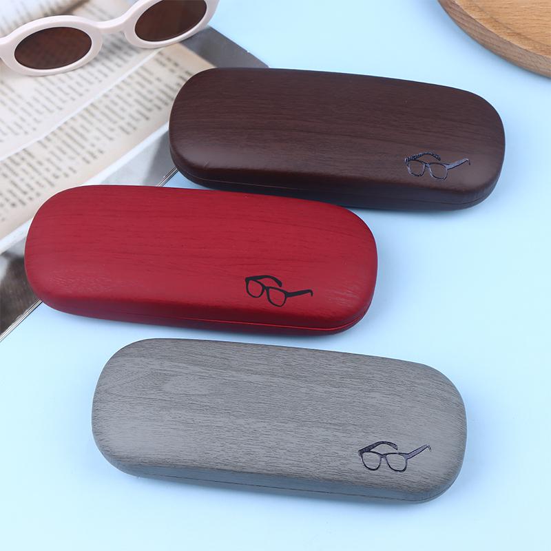 1Pc Pu Leather Eyeglass Box Wood Grain Hard Kit Holder Metal Reading Glasses Case For Men And Women Pu Leather Eyeglass Box