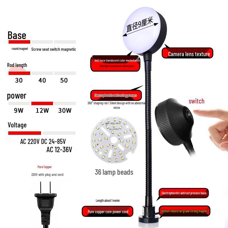 LED Work Light with Magnetic Base for Machine Tools - 220V, 24V