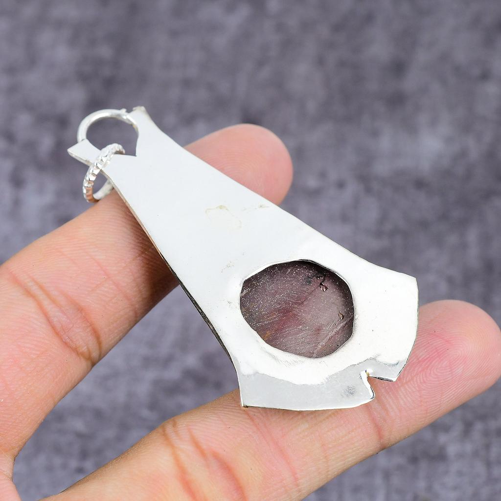 Natural Mookaite Gemstone Handmade 925 Sterling Silver Pendant 2.85" ET-1601