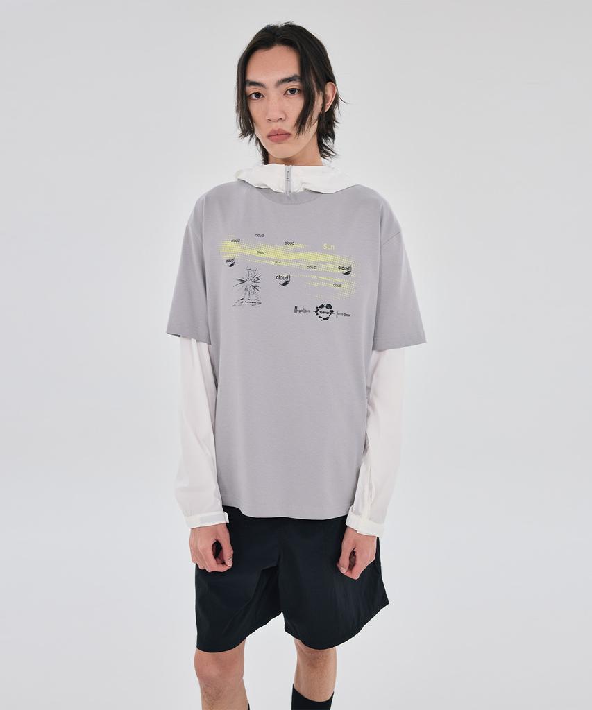 Hellinogseuweeo Magic Hours Cloud & Sun Short Sleeve T-Shirt_Light Grey