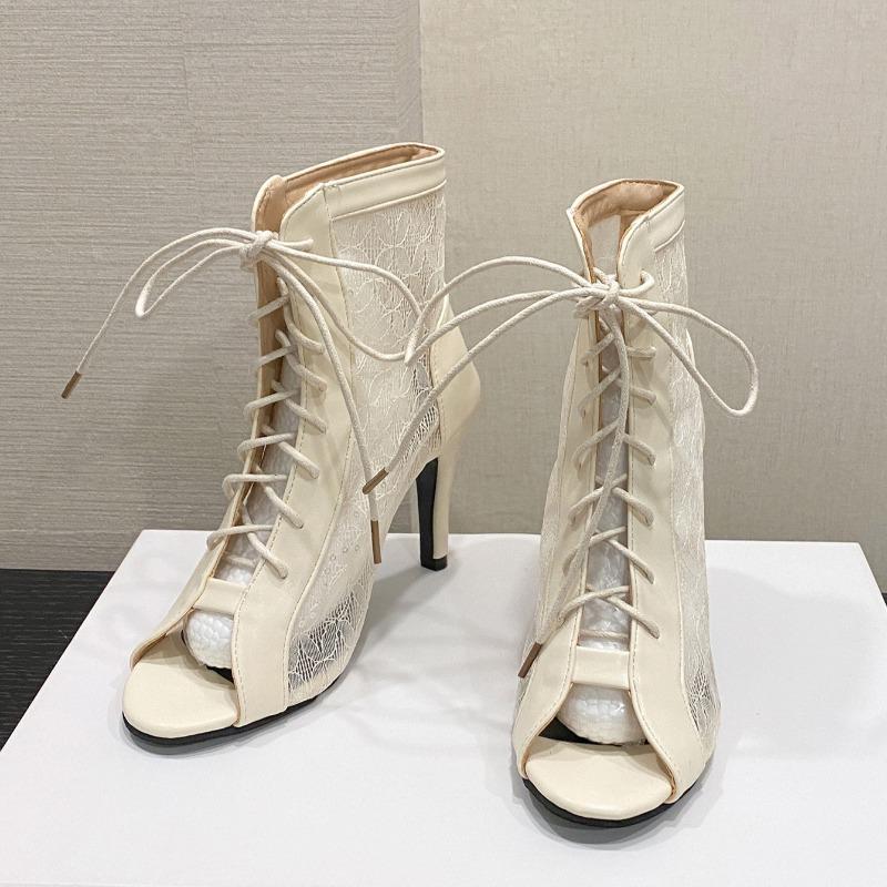 Women's Stiletto Sandals Spring New Open-toed Front Lace-up Anti-slip and Wear-resistant High Heels