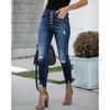 Hochtaillierte Vintage-Jeans mit Knopfleiste und Rissen mit schmalem Bein