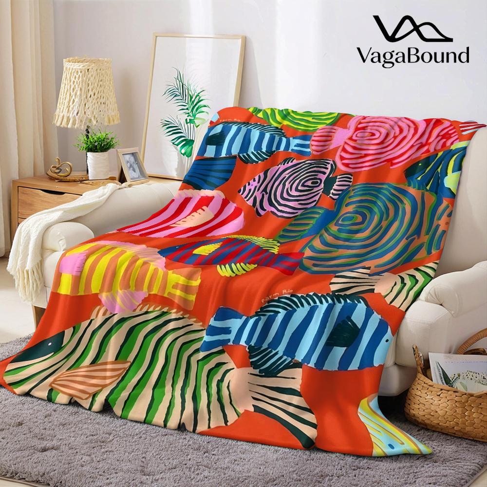 Tropical Fish Fiesta Flannel Blanket Warm Soft Halloween Christmas Couch Warm Cozy Decorative Decor Gift for All Season 75X95CM