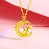 Gold-Plated Brass Big Ear Moon Rabbit Pendant Necklace - Perfect Gift for Girlfriend