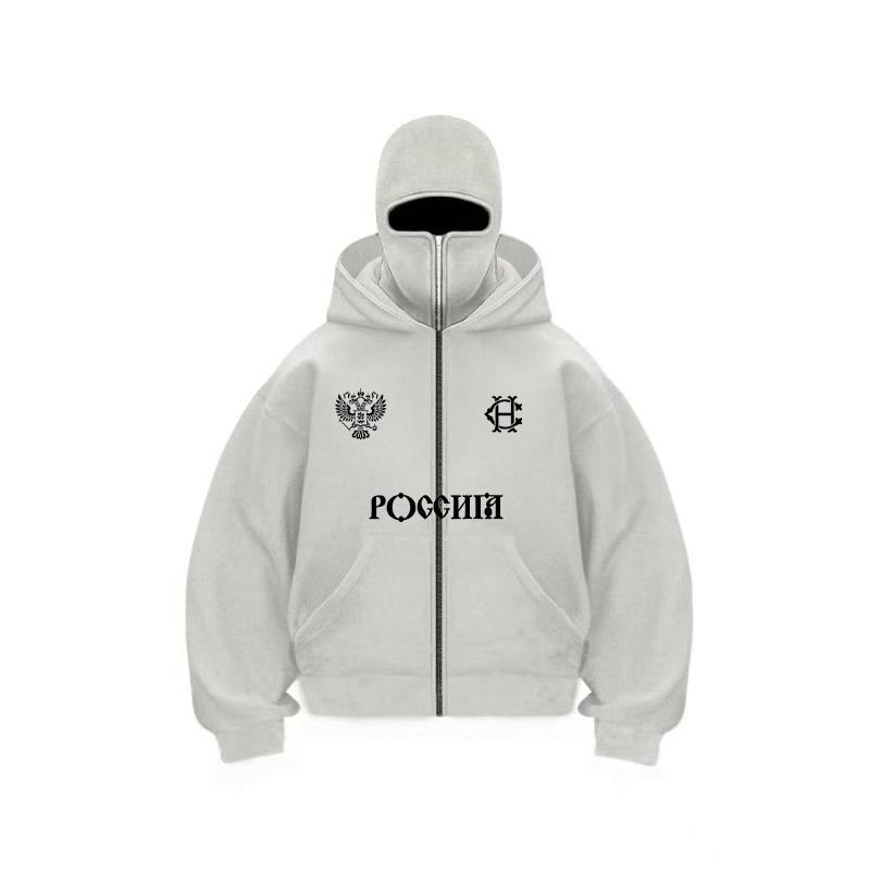 Balaclava Fashion Double Hat Design Hoodie Hop Street Zipper Men's and Women's Gothic Harajuku Sweatshirt