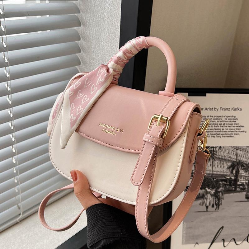 Women Crossbody Bag Scarves Decor Contrast Color Flap Female Small Handbag Korean Fashion Trend Ladies Shoulder Bag  New