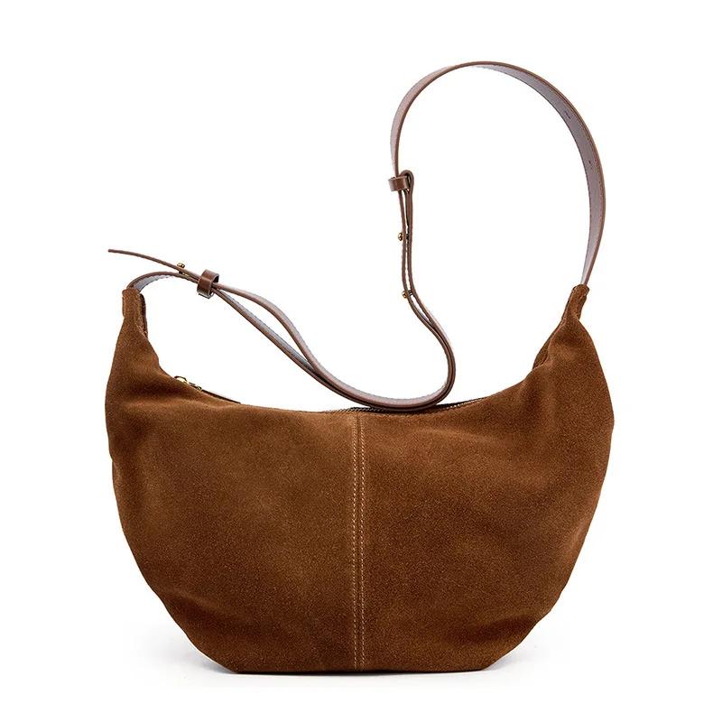 Casual Frosted Split Cow Leather Dumpling Bag Women's Cross Body Underarm Suede Bag