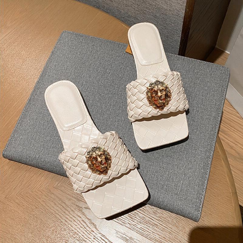 Fashion NEW Designer women's slippers Woven sexy sandals Thick backless women wear large sizes of cowhide T38