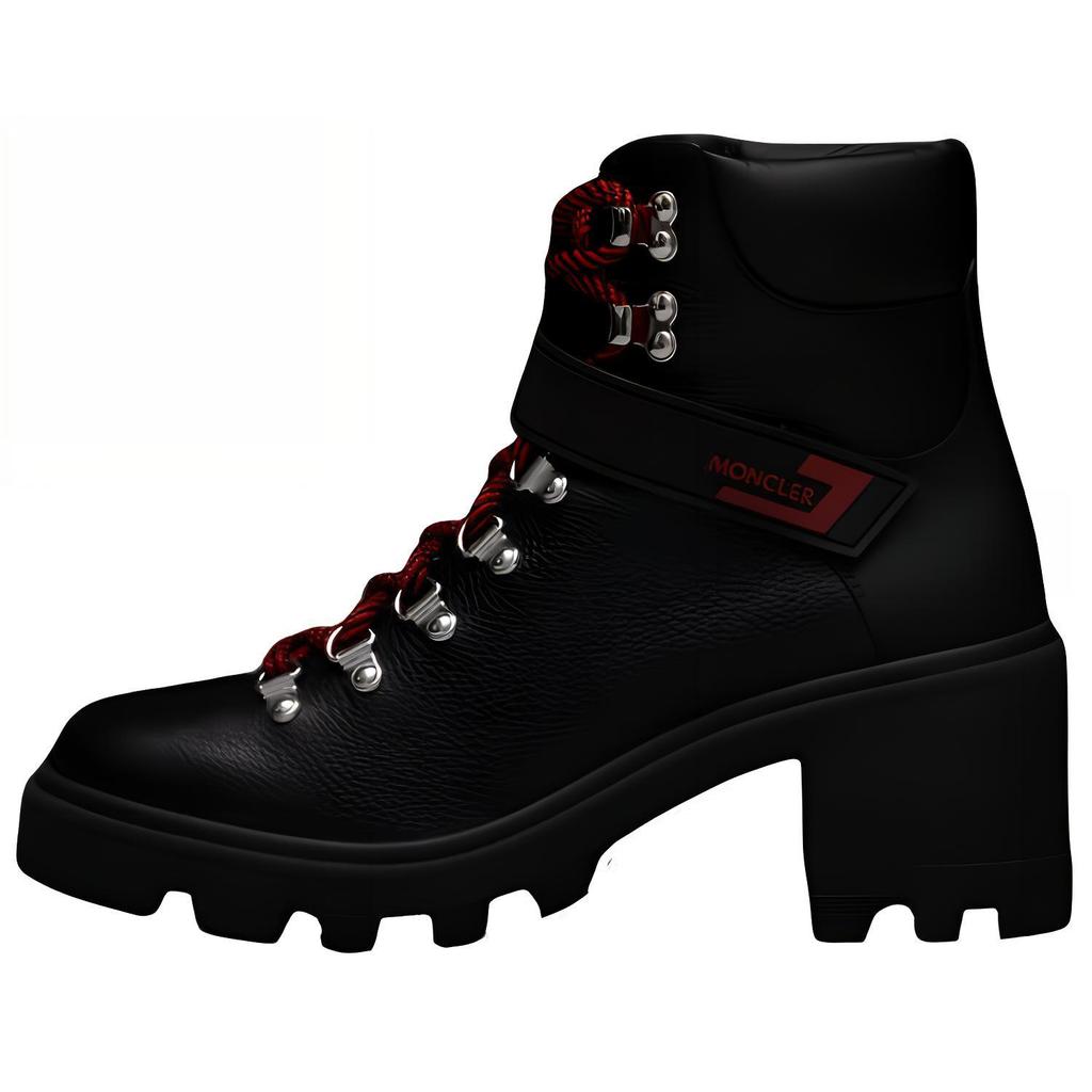 Moncler Leather Lace-Up Chunky Heel Ankle Boots Women ankle boots Black G209B4F7080002SEA999