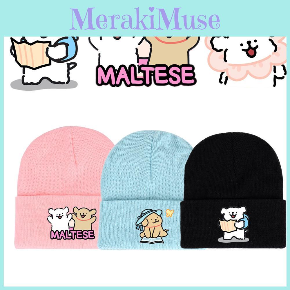 Maltese Winter Knit Hat With Printed Design For Men Women Casual Weather Cold