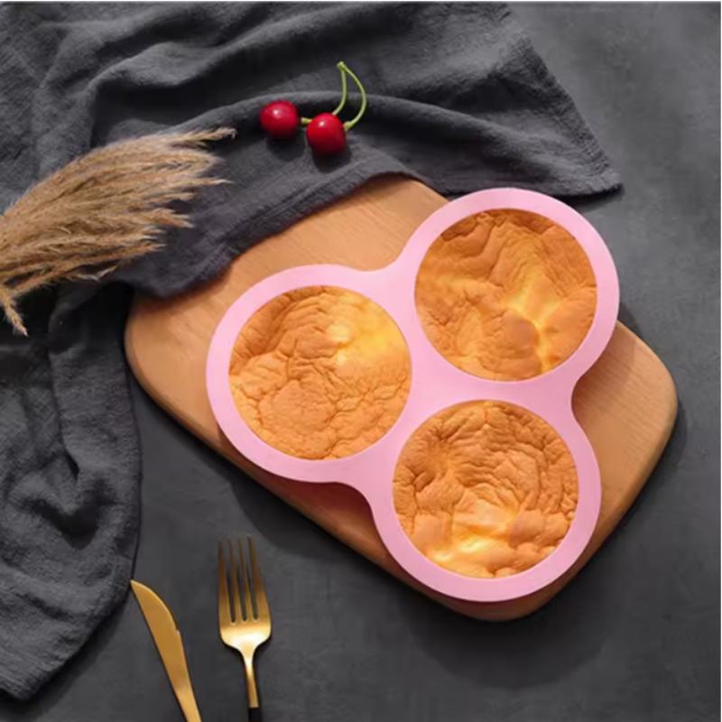 Air Fryer Egg Mold Round Shape Eggs Mold 3 Cavity Non-Stick Silicone Air Fryer Egg Pan Egg Steamer Cooking Mold Fried Egg Tool