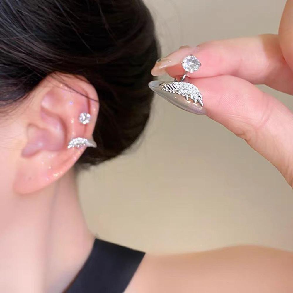Fashion Shiny Zircon Inlay Angel Wings Stainles Steel Piercing Stud Earring for Women Korean Charm Jewelry Accessories Y2K Gifts