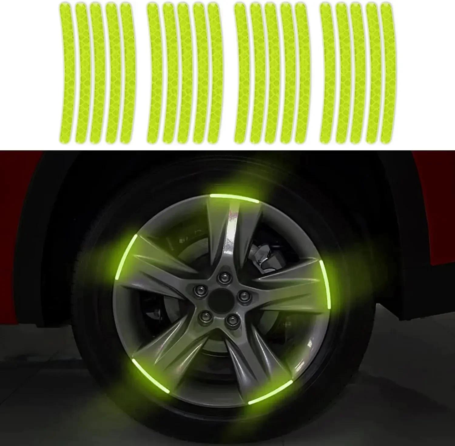 20 Pcs Car Wheel Hub Reflective Sticker, Reflective Wheel Sticker, Night Reflective Safety Decoration Strip for Cars, Motorcycle