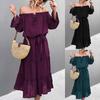 Abito Midi da Donna Sexy con Spalle Scoperte e Maniche Lunghe con Lacci