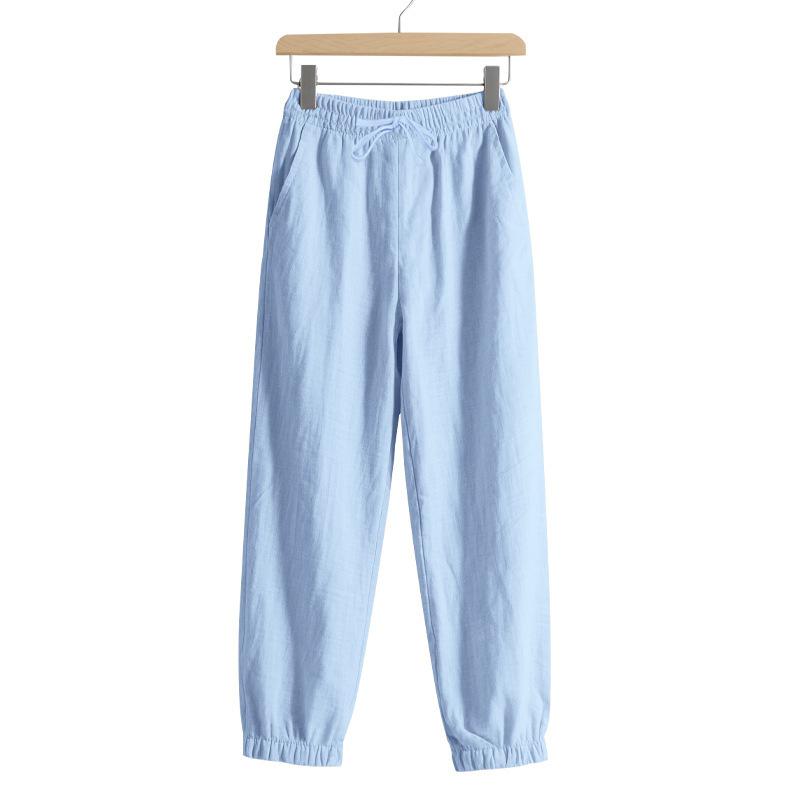 

Spring Autumn Elastic Waist Cotton Linen Loose Casual Jogger Pants Male Solid Lace Up Lace Up Sports Trousers Men 3XL світло-синій колір