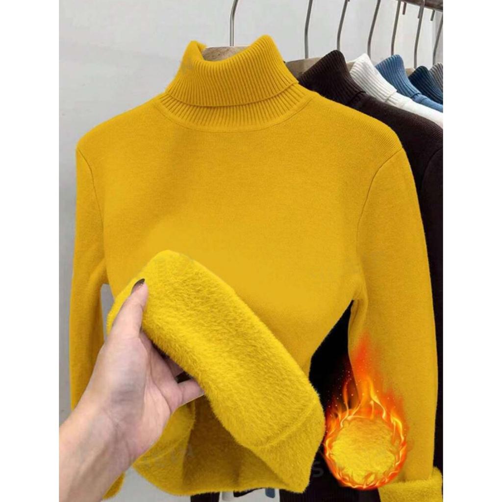 Thickened One-piece Fleece Clothes for Autumn Women, Mink Fleece Warm Top, High Neck Base Shirt for Women