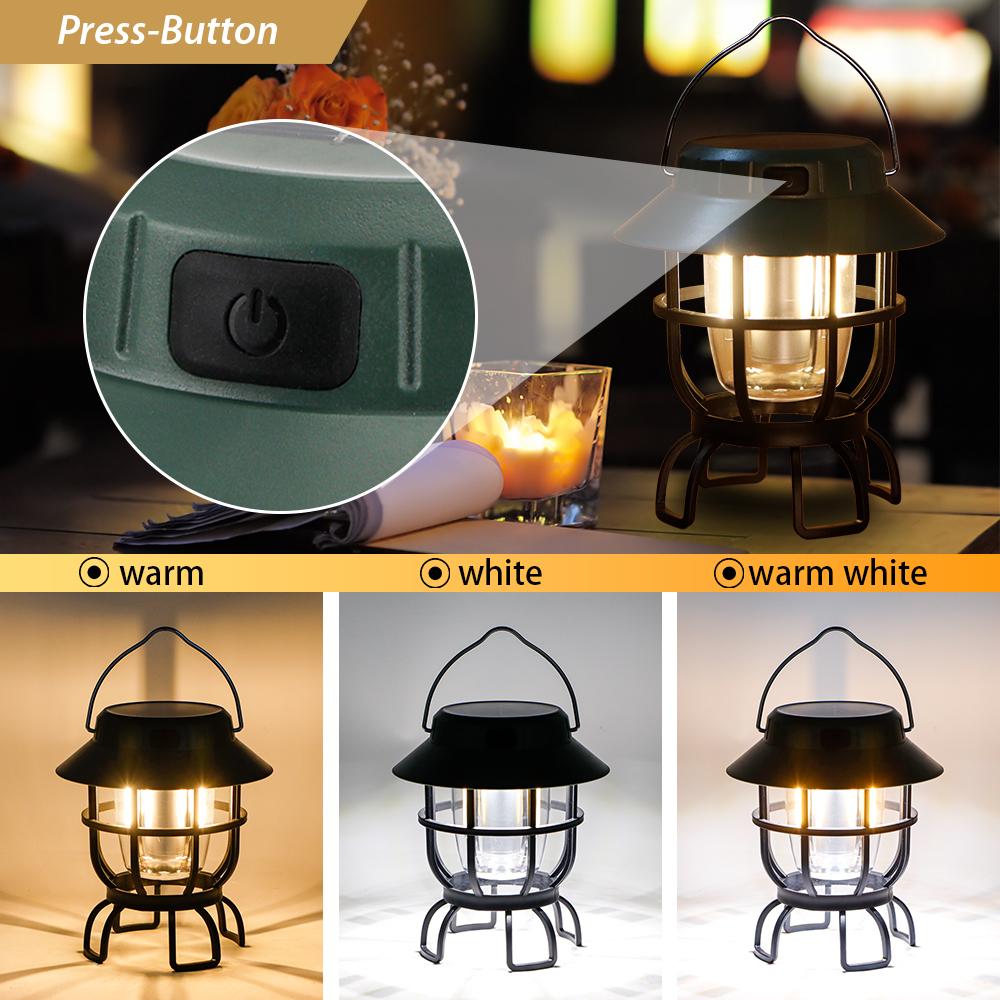 Set of 2 LED Solar Camping Lantern Dimmable Rechargeable Lantern IPX3 Water-Resistant Portable Outdoor Camping Lights Hiking