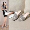 Plus Size One-Strap Rhinestone Chunky Heel Peep-Toe Sandals for Women